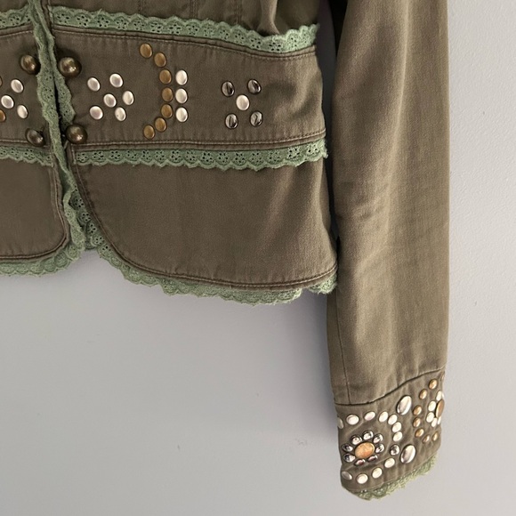 Miss Me Y2K Green Military-Style Studded Army Green Jacket Size Medium - Picture 6 of 7